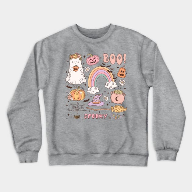 Retro Cute Groovy Halloween Ghost Hippie Crewneck Sweatshirt by Hypnotic Highs